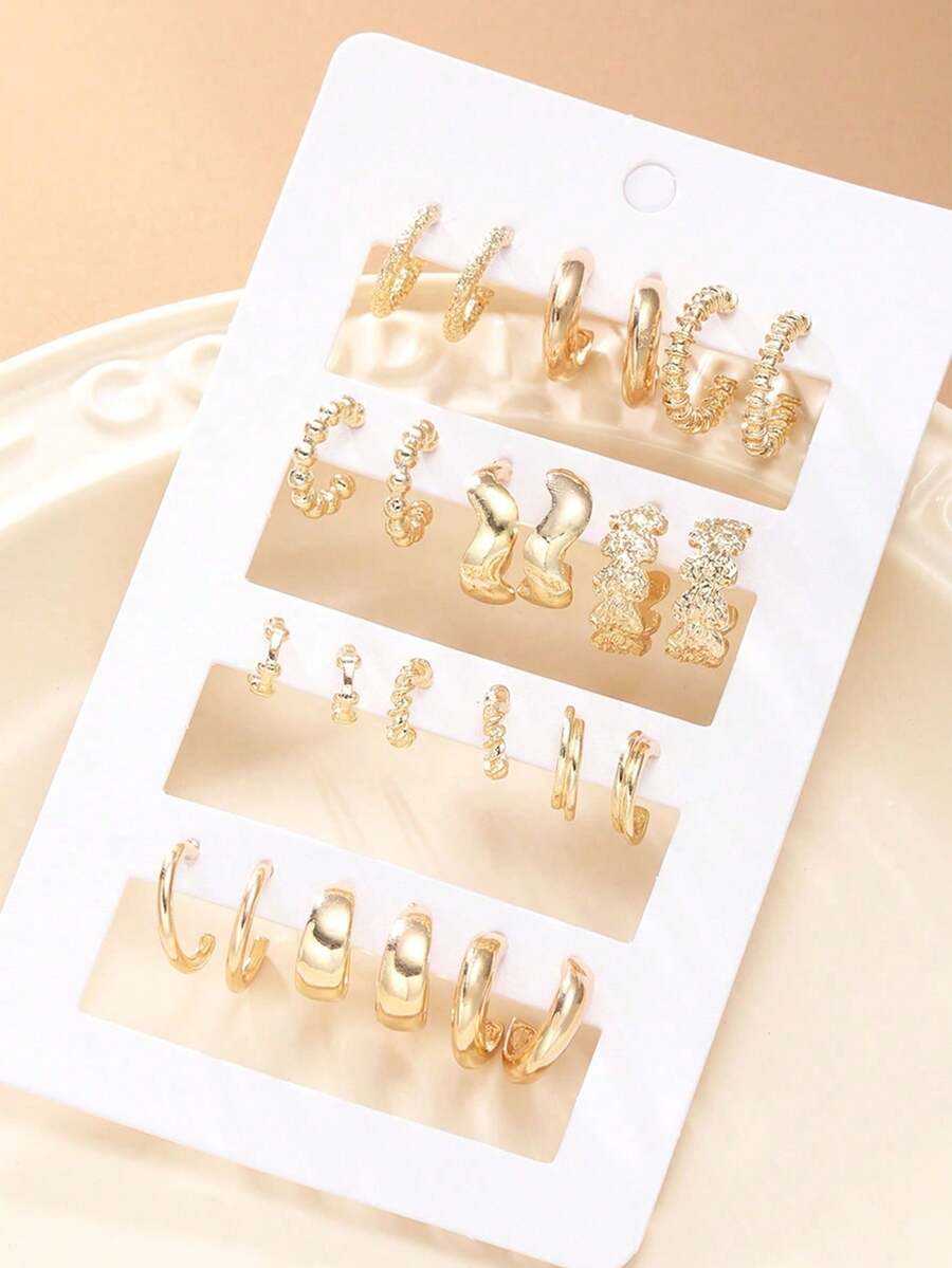 SHEIN طقم 12 زوج أقراط حلقية صغيرة مرصعة بالراينستون