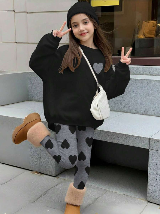 SHEIN مجموعة قطعتين بلوزة وسروال بطبعة قلب