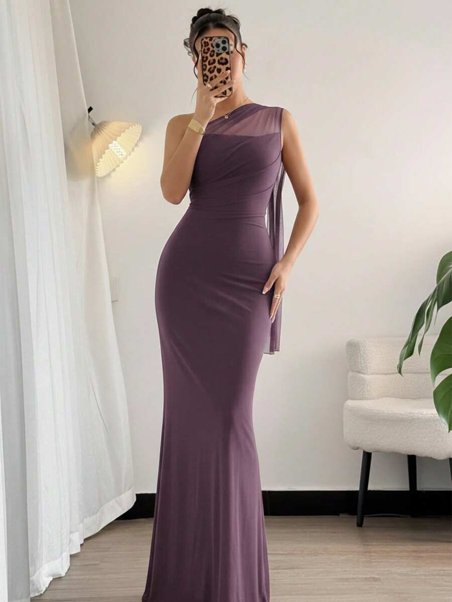 SHEIN Firerie فستان ماكسي ضيق برقبة غير متماثلة