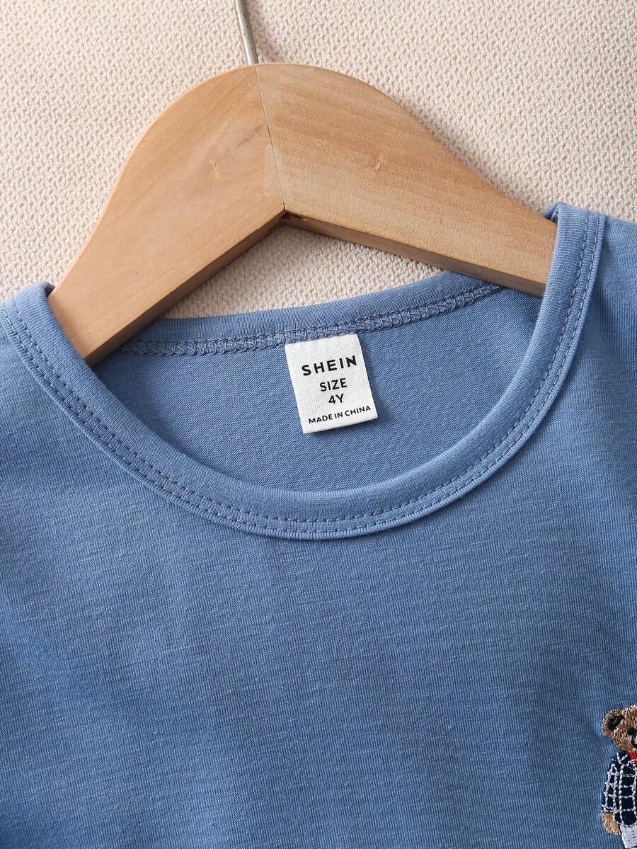 SHEIN بيجامة أولاد طقم ملابس علوية بأكمام طويلة وبنطلون بنقش دب