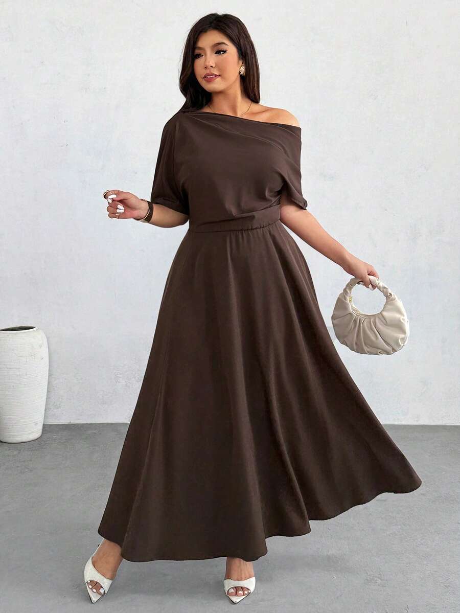 SHEIN Firerie فستان للمقاسات كبيرة برقبة غير متماثلة وخصر مربوط