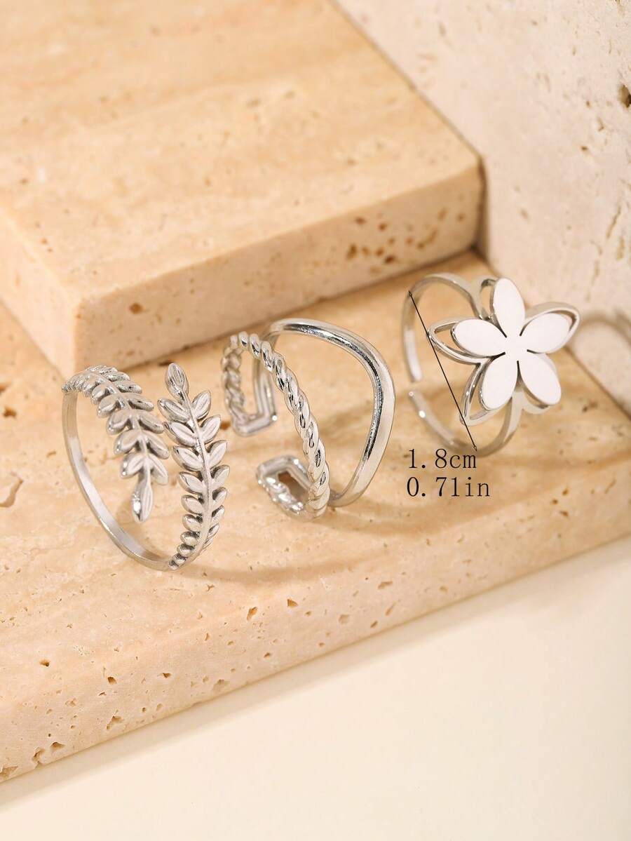 SHEIN طقم 3 خواتم ستانلس ستيل سنبلة قمح وزهور ذهبية