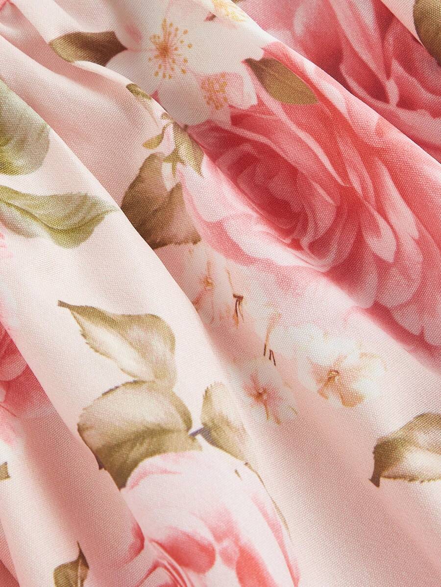 SHEIN MOD فستان حبال رفيعة بطبعة زهور فرنسية متوسط الطول