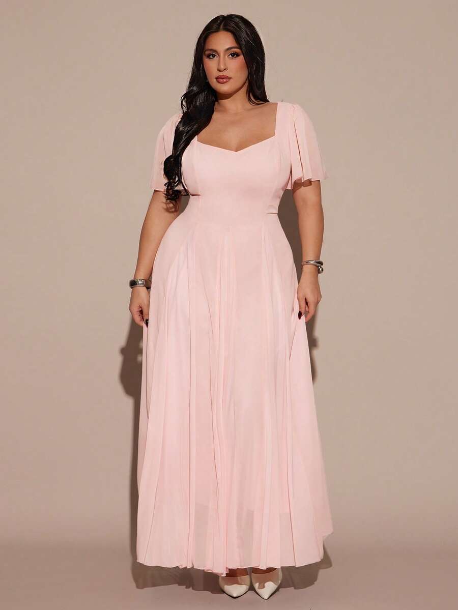 SHEIN BAE فستان وردي قصير سادة للمقاسات الكبيرة