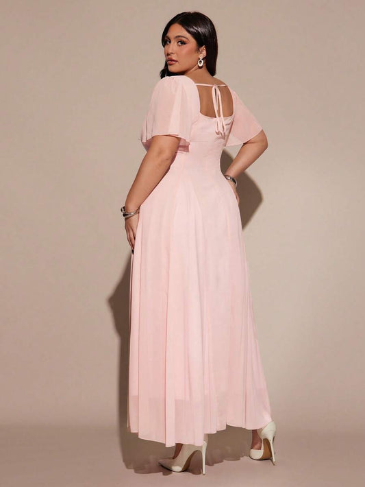 SHEIN BAE فستان وردي قصير سادة للمقاسات الكبيرة