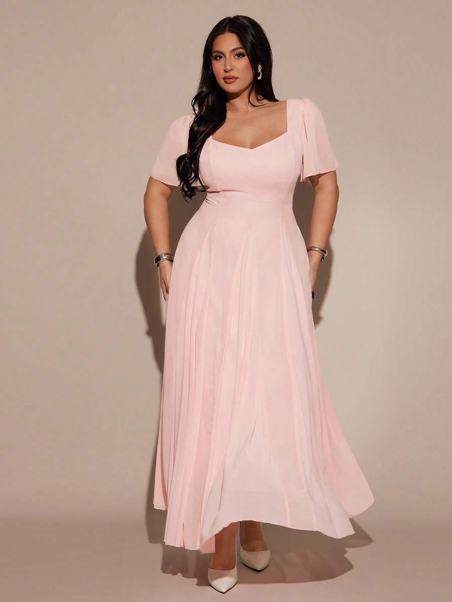 SHEIN BAE فستان وردي قصير سادة للمقاسات الكبيرة