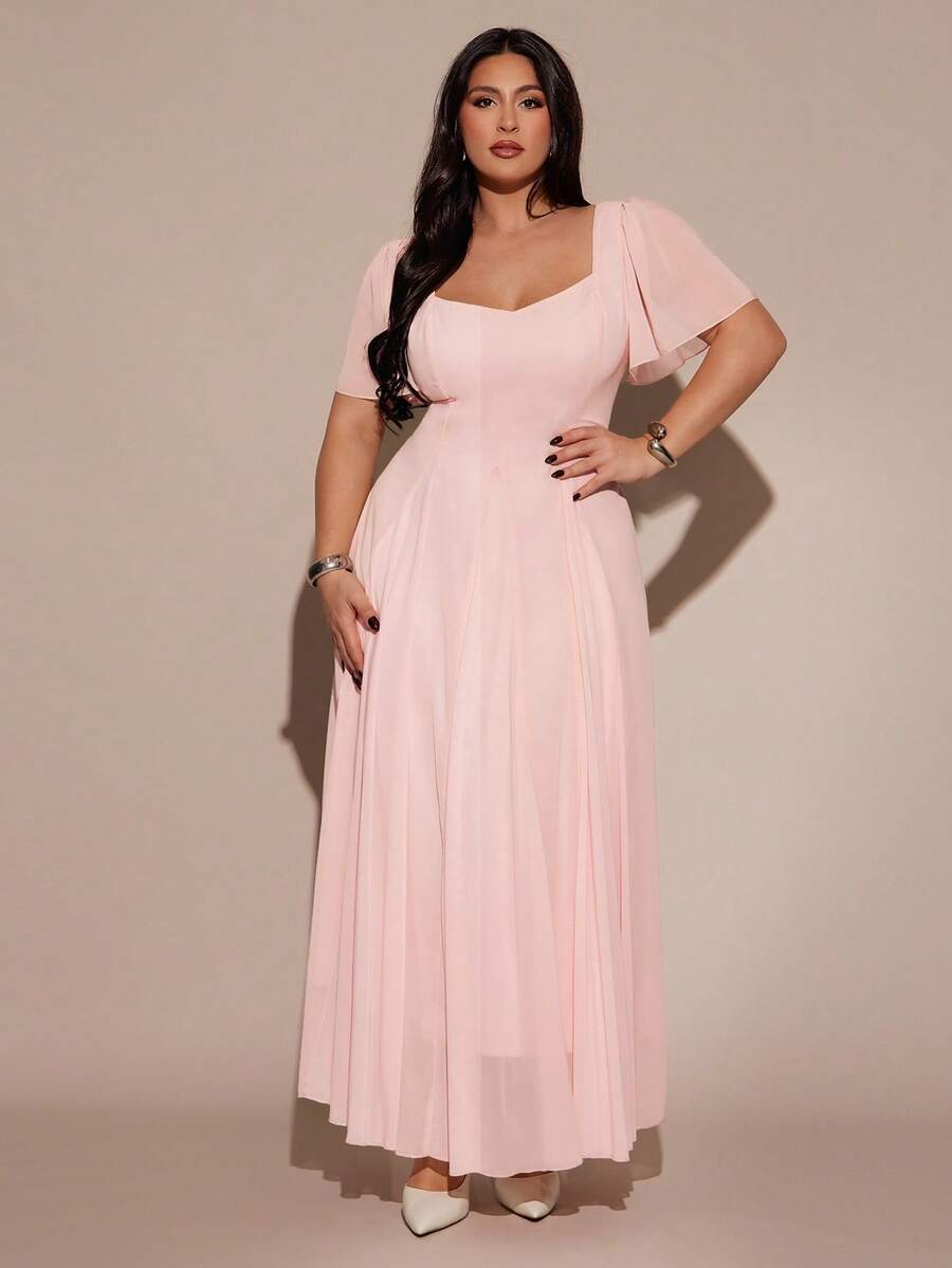 SHEIN BAE فستان وردي قصير سادة للمقاسات الكبيرة