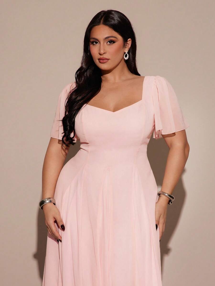 SHEIN BAE فستان وردي قصير سادة للمقاسات الكبيرة