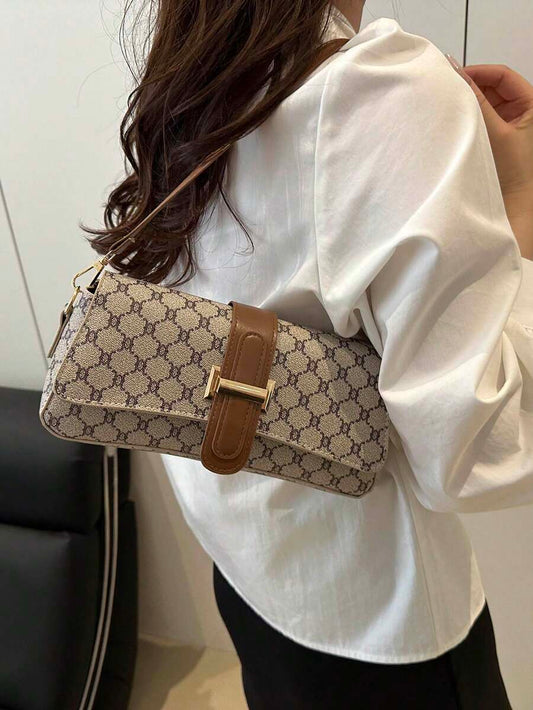SHEIN حقيبة كتف بنقشة تمساح بلون كاكي