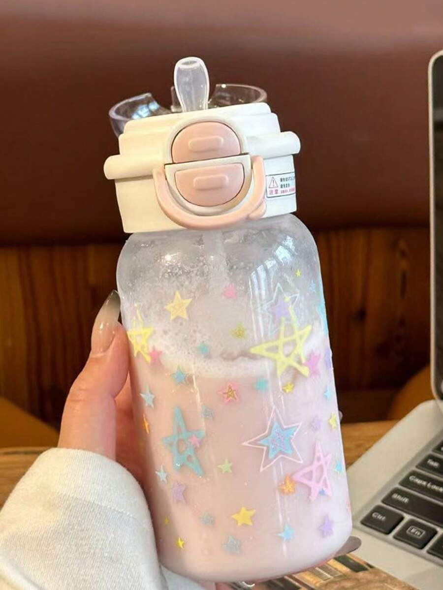 SHEIN زجاجة مياه بوردي بشكل فراشة مع كوب بتصميم لؤلؤي