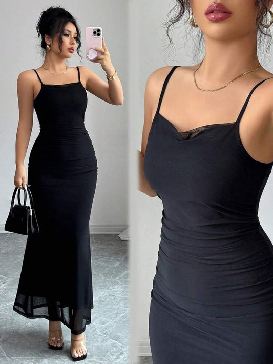 SHEIN Elenzga فستان اسود ضيق بخصر متوسط