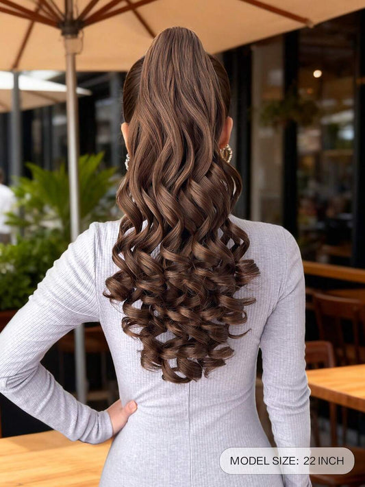 SHEIN شعر مستعار مموج بلون بني 20-24 بوصة مع مشبك مخلب