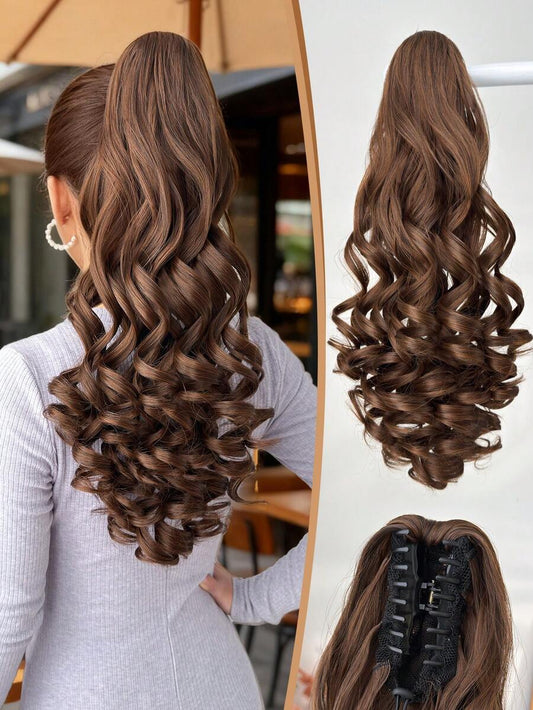 SHEIN شعر مستعار مموج بلون بني 20-24 بوصة مع مشبك مخلب