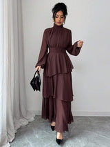 SHEIN Elenzga فستان ماكسي شيفون بأكمام فانوس وياقة عالية