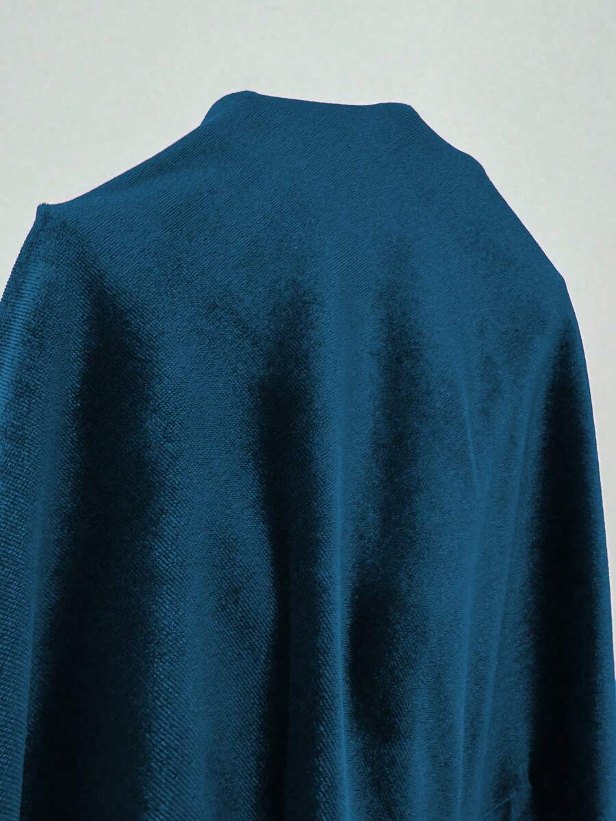 SHEIN Rafferiza فستان أزرق مخمل كاجوال بأكمام طويلة وخصر مطوي