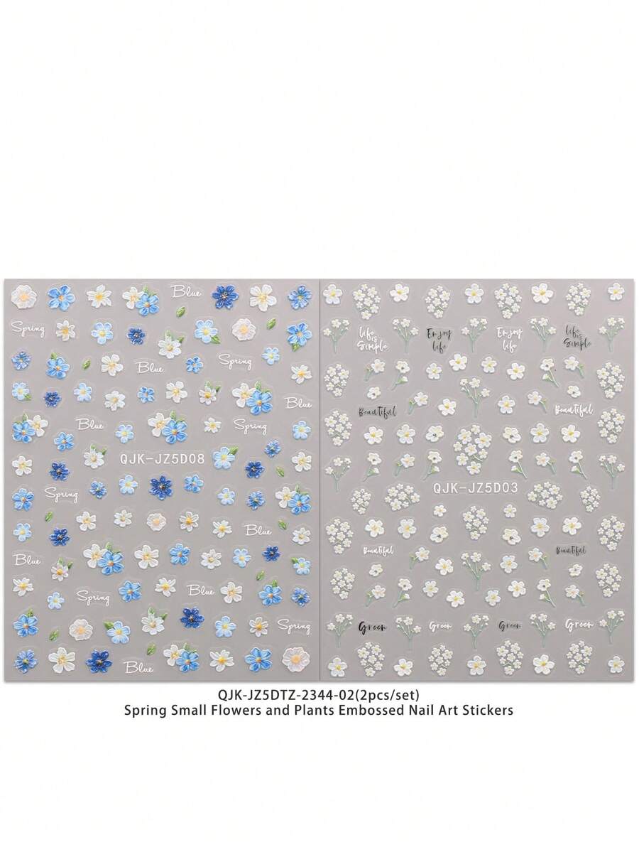 SHEIN ورقتان من ملصقات فن الأظافر مزخرفة بزهور صغيرة