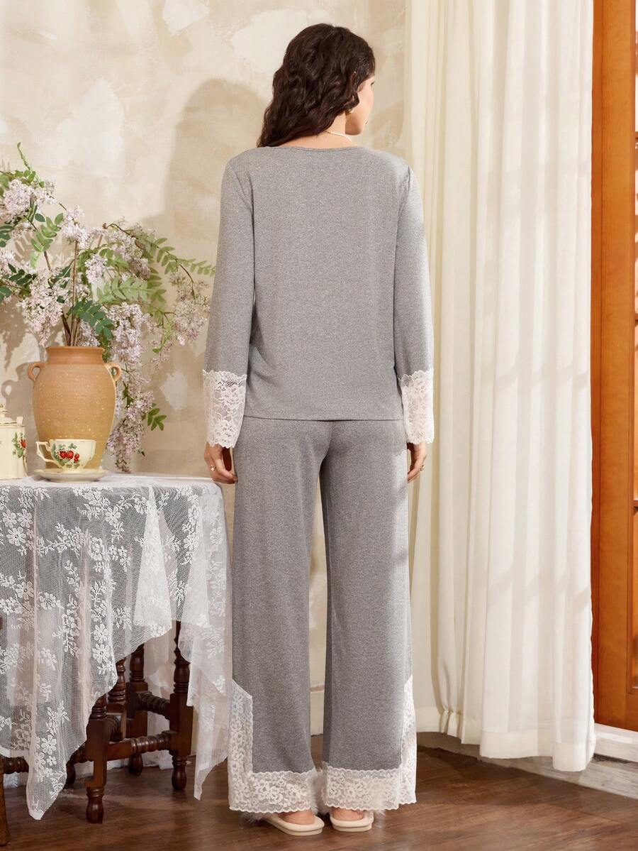 SHEIN Côtesoire طقم بيجامة أنيق بتطريز فرنسي رومانسي