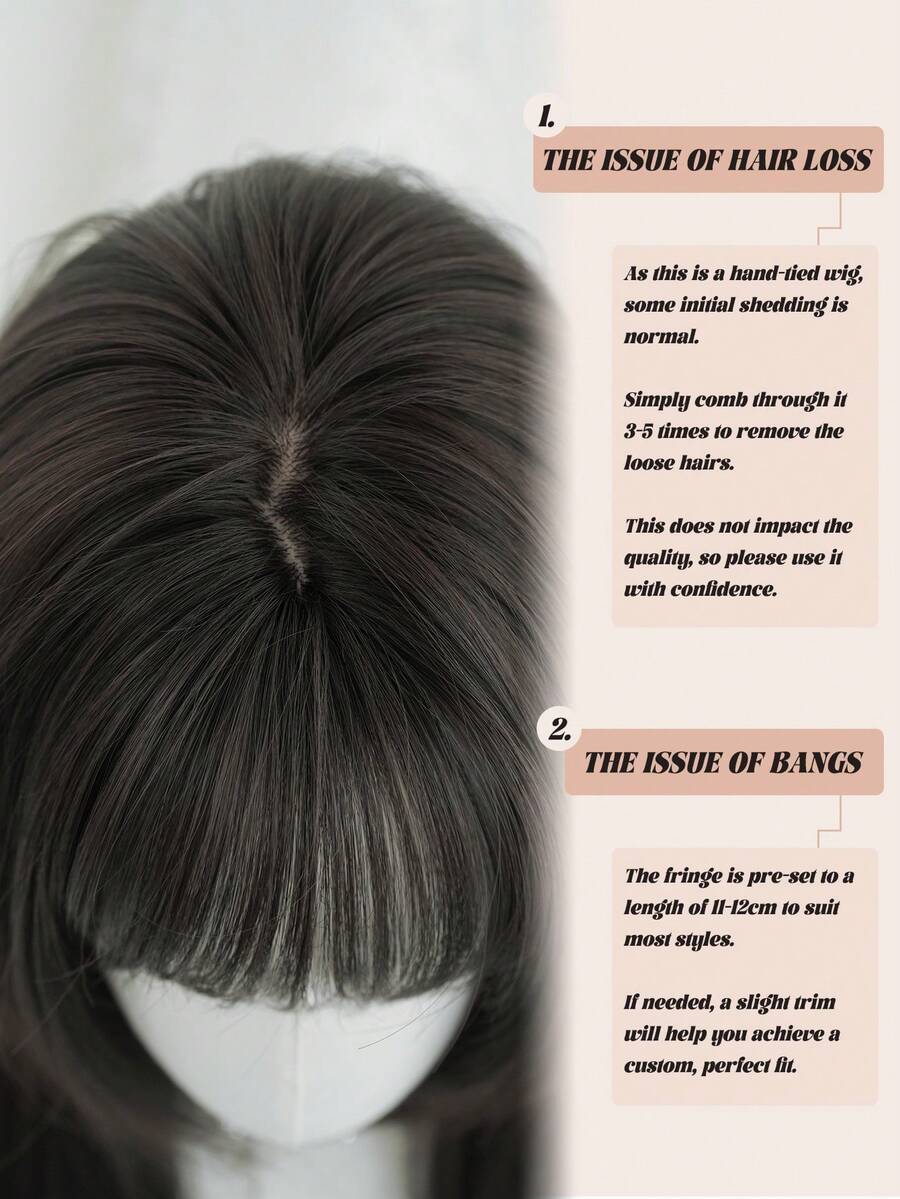 SHEIN NAMM باروكة سوداء 20 بوصة شعر مستقيم مع غرة