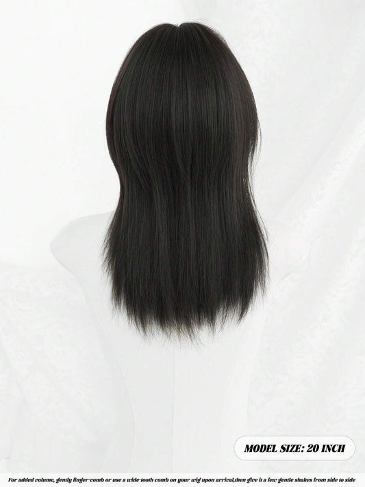 SHEIN NAMM باروكة سوداء 20 بوصة شعر مستقيم مع غرة