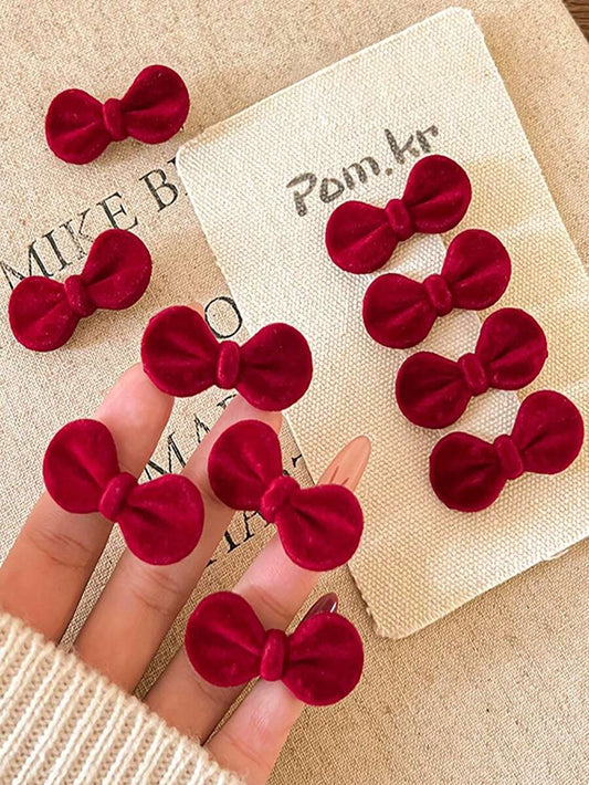SHEIN مشابك شعر صغيرة مخملية حمراء بشكل فيونكة