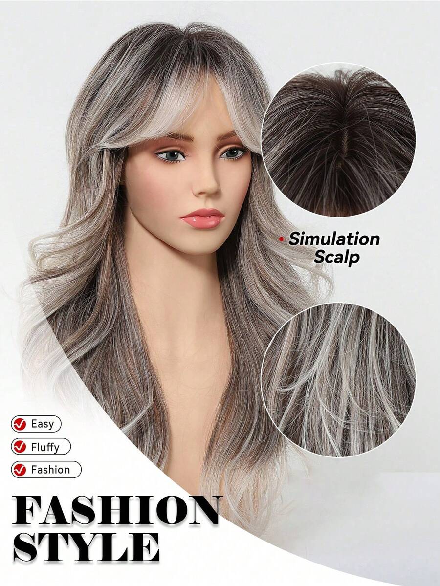 SHEIN باروكة شعر طويل 24 بوصة مموج مقاومة للحرارة