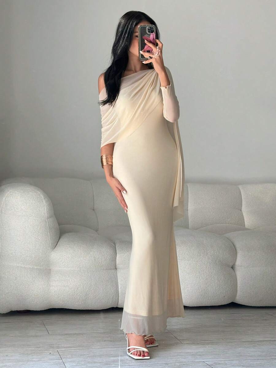 SHEIN Modelyn فستان مشمشي اللون علي شكل ذيل سمكة