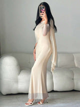 SHEIN Modelyn فستان مشمشي اللون علي شكل ذيل سمكة