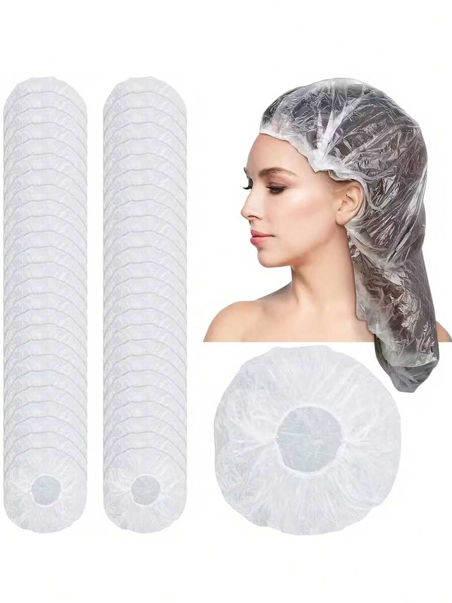 SHEIN أغطية استحمام بلاستيكية شفافة مرنة للشعر الطويل والكثيف