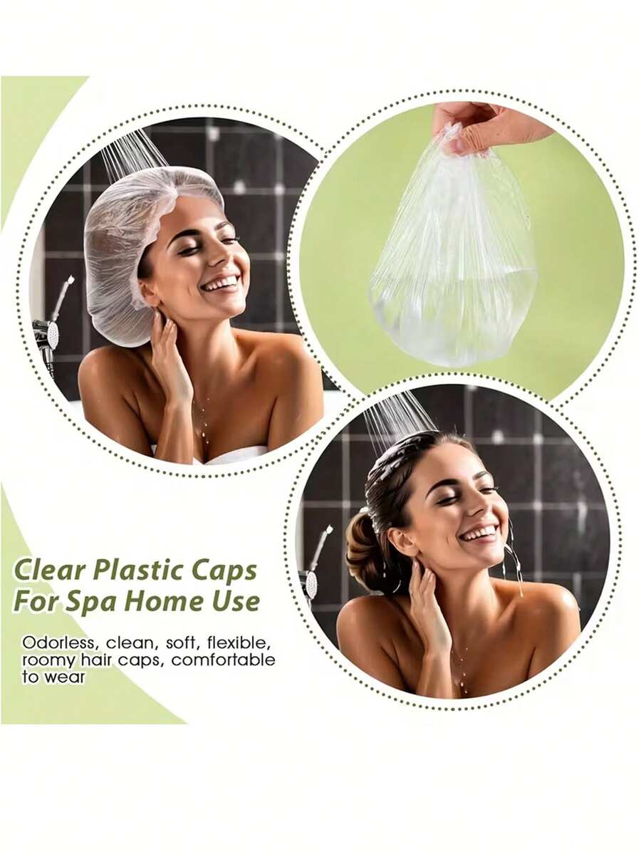 SHEIN أغطية استحمام بلاستيكية شفافة مرنة للشعر الطويل والكثيف