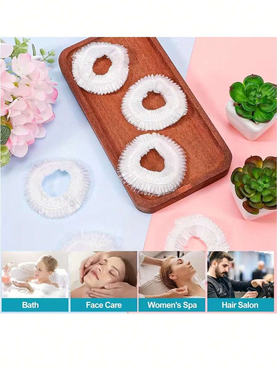 SHEIN أغطية استحمام بلاستيكية شفافة مرنة للشعر الطويل والكثيف