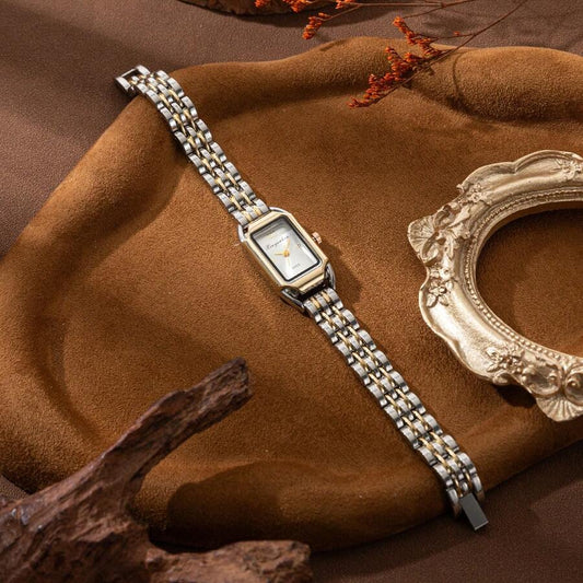SHEIN xinyunkou ساعة نسائية ذهبية كوارتز مربعة