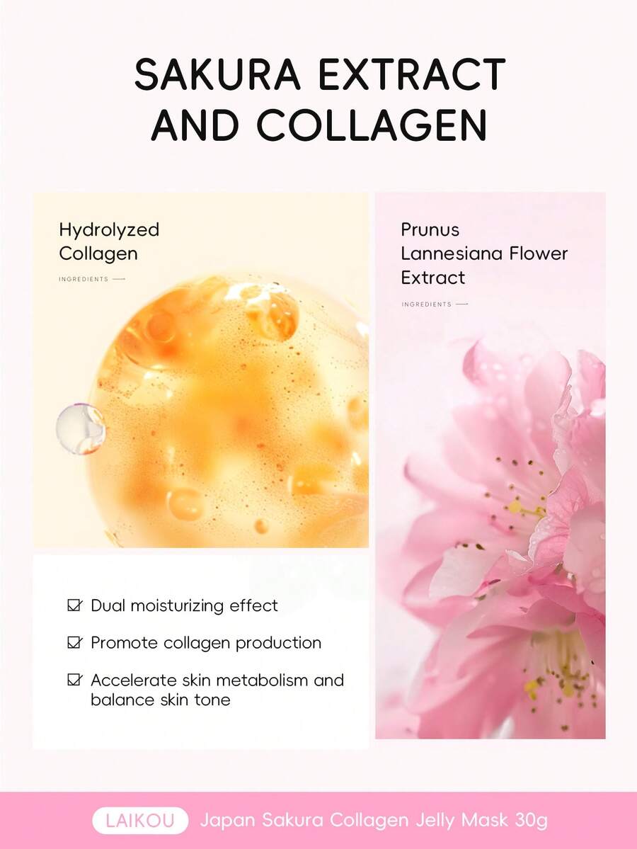 LAIKOU أقنعة وجه جيلي كولاجين بزهر الكرز 5 قطع لترطيب البشرة وتفتيحها