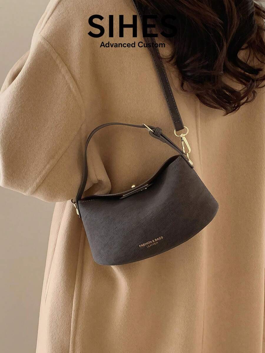 SHEIN حقيبة كتف/يد بسحاب قابلة للتعديل من جلد البولي يوريثان