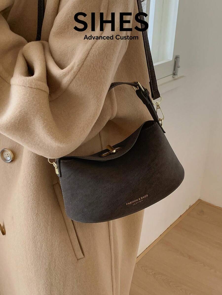 SHEIN حقيبة كتف/يد بسحاب قابلة للتعديل من جلد البولي يوريثان