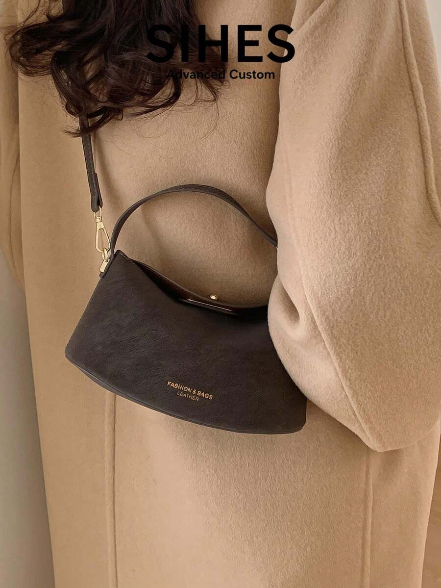 SHEIN حقيبة كتف/يد بسحاب قابلة للتعديل من جلد البولي يوريثان