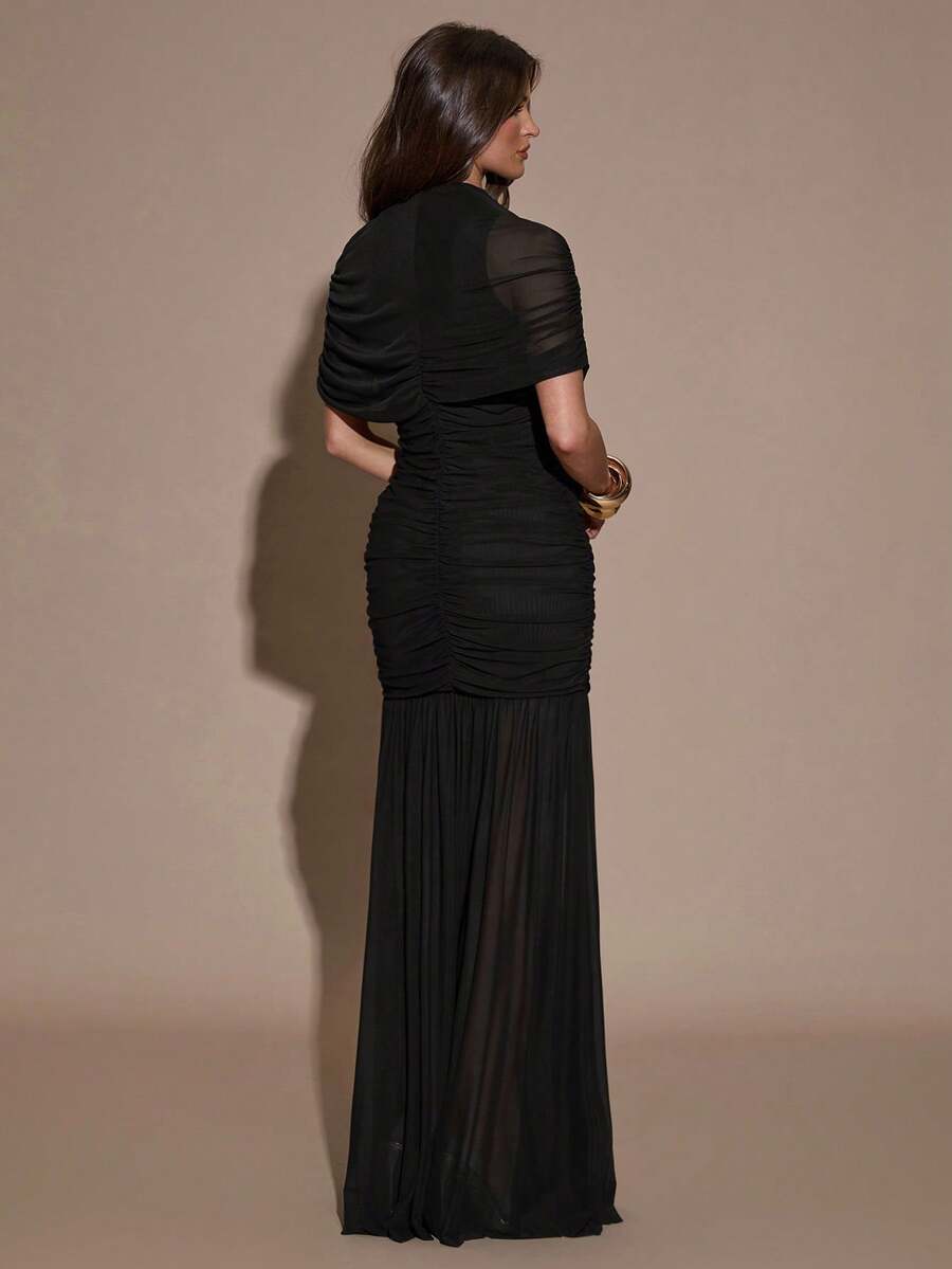 SHEIN BAE فستان أسود ضيق مطوي أنيق