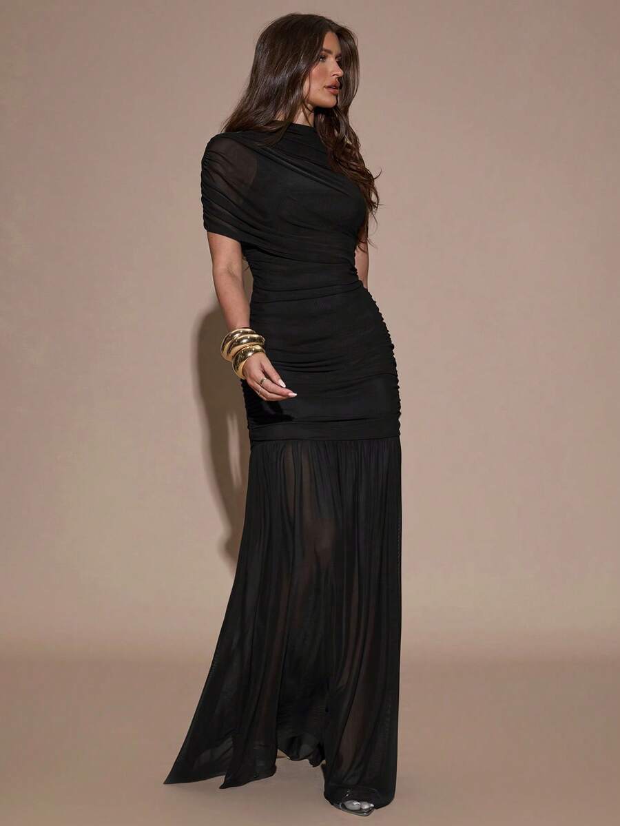 SHEIN BAE فستان أسود ضيق مطوي أنيق