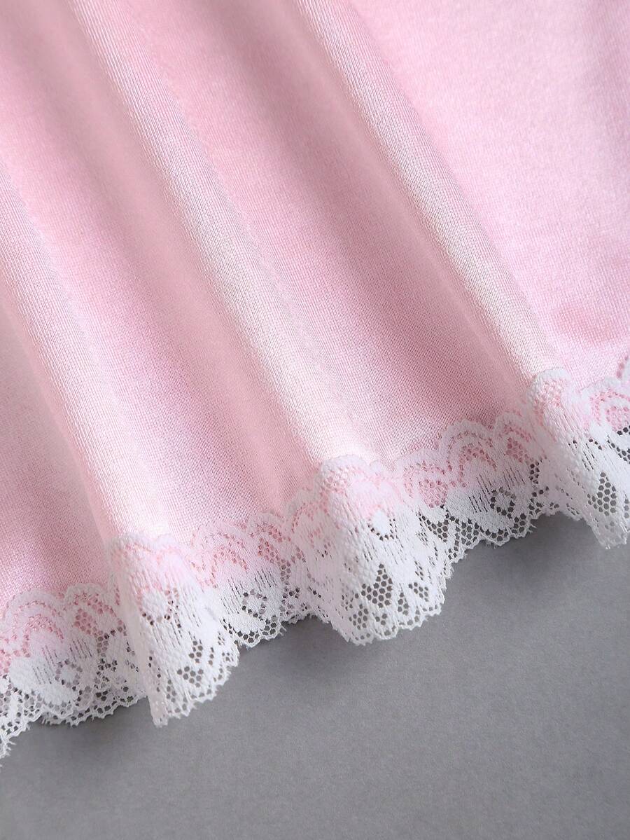 SHEIN Sweetra فستان وردي قصير ضيق بتطريز دانتيل