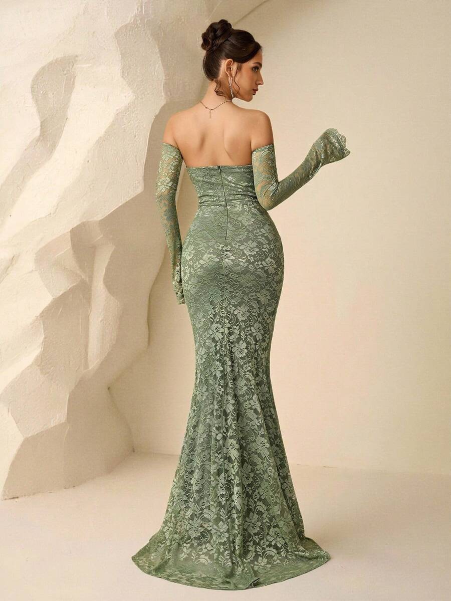 SHEIN Coutiva فستان سهرة فاخر راقي بلون العشب الأخضر