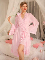 SHEIN DelicateAllure فستان نوم وردي من الدانتيل وروب أنيق