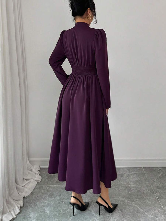 SHEIN Rafferiza فستان أرجواني بأكمام طويلة وياقة ربطة عنق وخصر مربوط