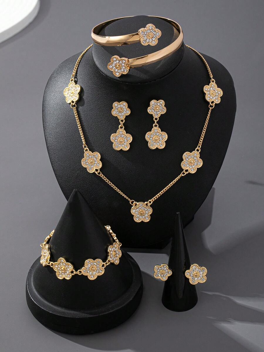 SHEIN طقم مجوهرات زهري مرصع بالراين ستون