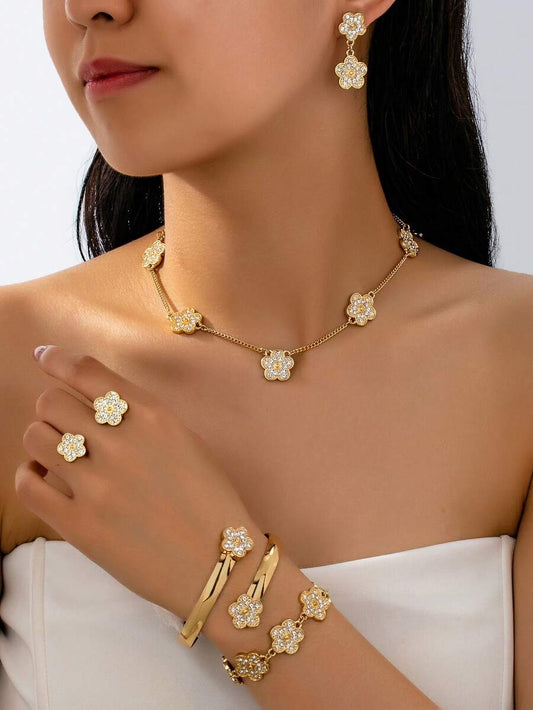 SHEIN طقم مجوهرات زهري مرصع بالراين ستون