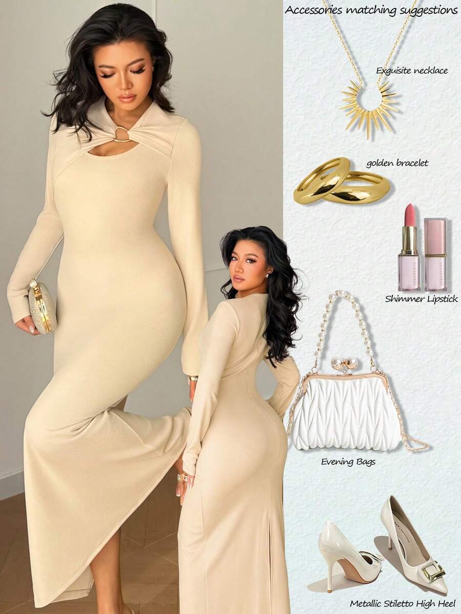 SHEIN Chiquease فستان حفلات مزين بتفاصيل معدنية أنيقة