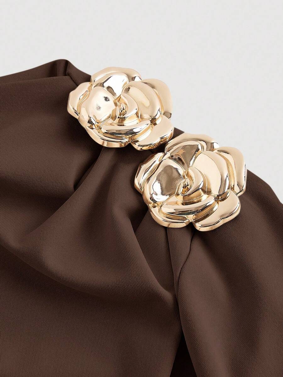 SHEIN MOD فستان بني بكتف واحد غير متماثل متوسط الطول