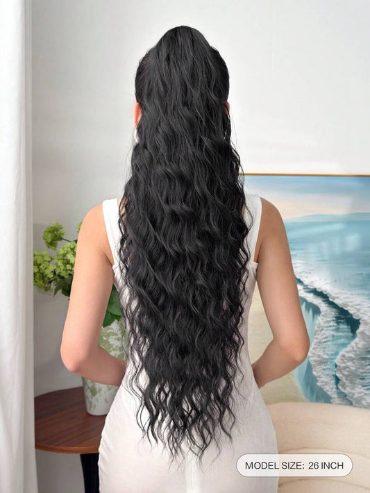 SHEIN باروكة شعر ذيل حصان مموج بلون أسود طبيعي