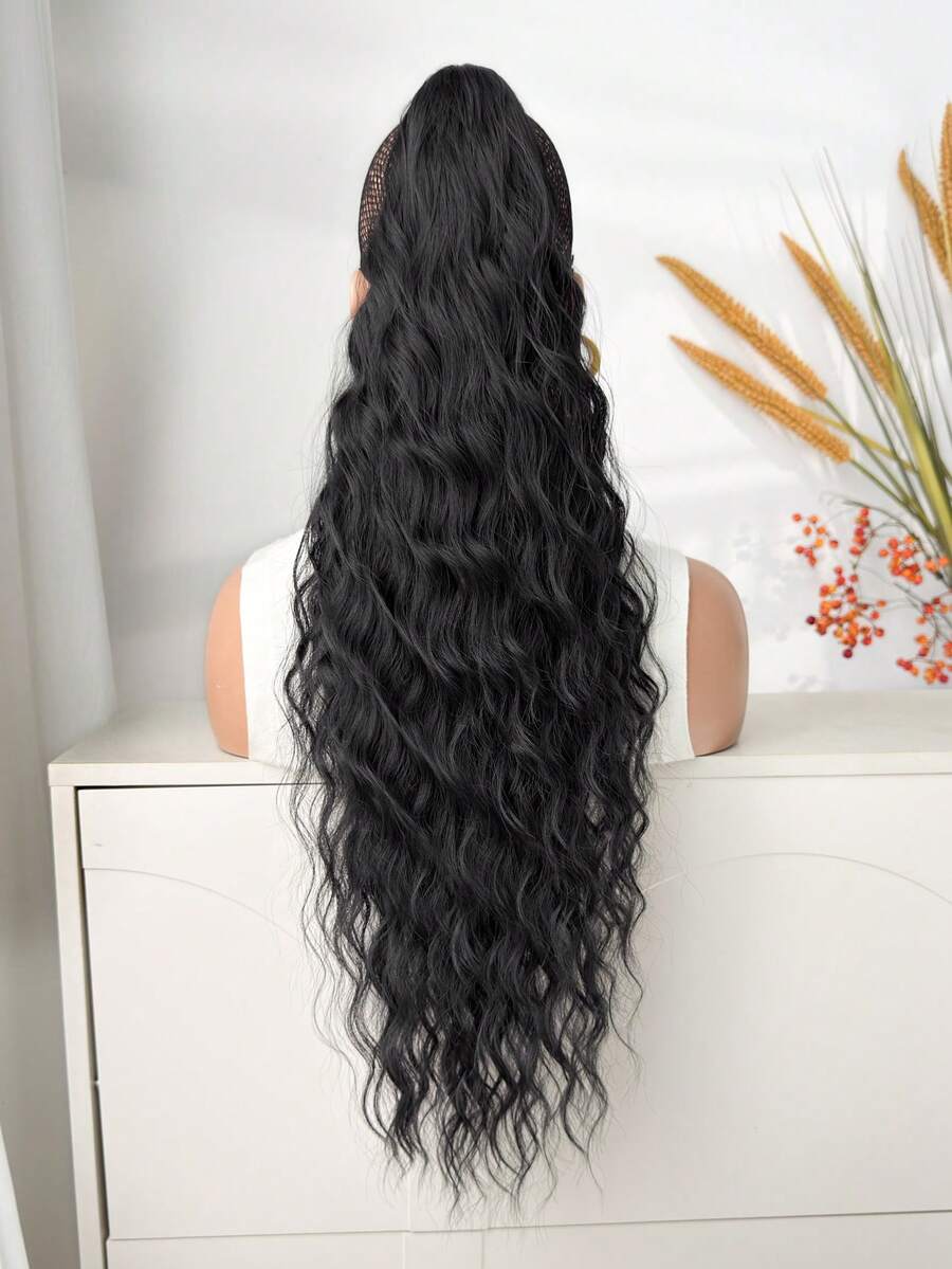SHEIN باروكة شعر ذيل حصان مموج بلون أسود طبيعي