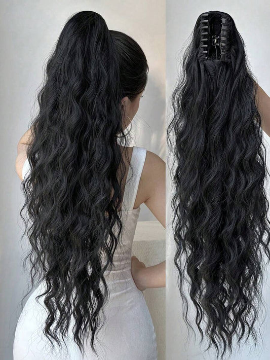 SHEIN باروكة شعر ذيل حصان مموج بلون أسود طبيعي