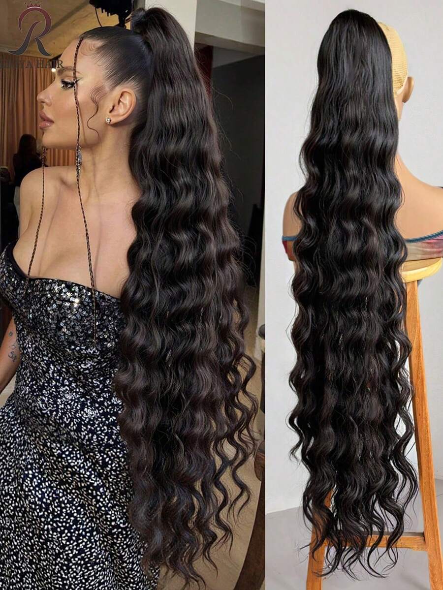 SHEIN باروكة شعر طويل 40 بوصة موجي متعدد الطبقات بمشبك