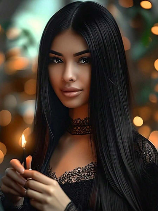 SHEIN باروكة صناعية طويلة سوداء 28 بوصة مقاومة للحرارة